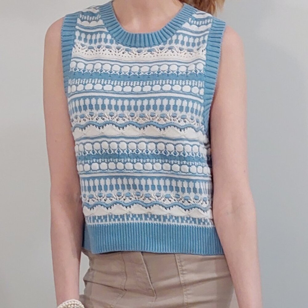 Stradivarius Knitted Vest - White & Blue, Size S, Classic & Chic